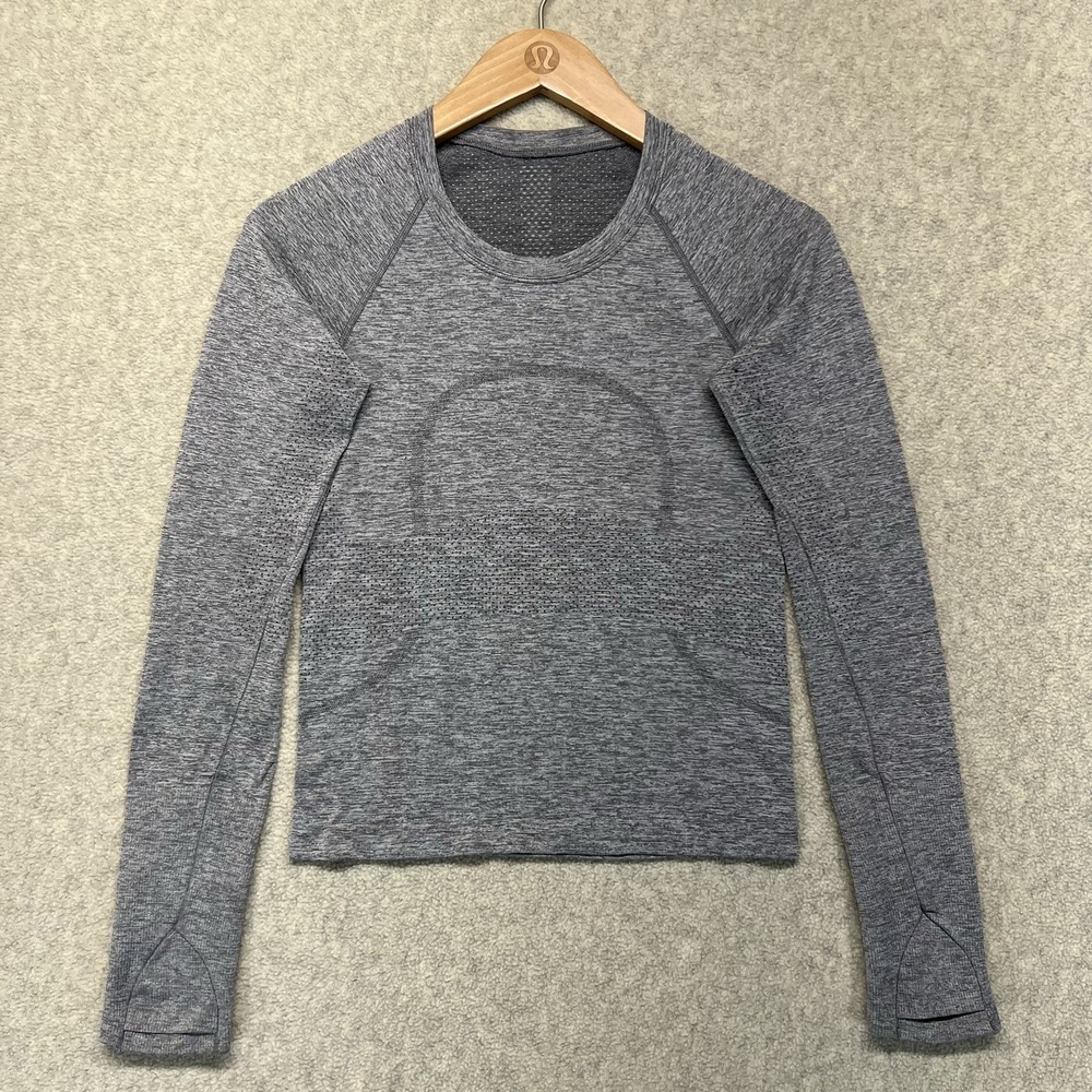 Lululemon Energy Seamless Long Sleeve Top Womens 2 Gray Thumbhole Athletic